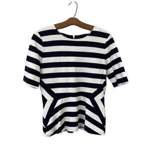 Talbots Stripe Peplum Top Size Small White Blue Nautical Preppy Classic Chic